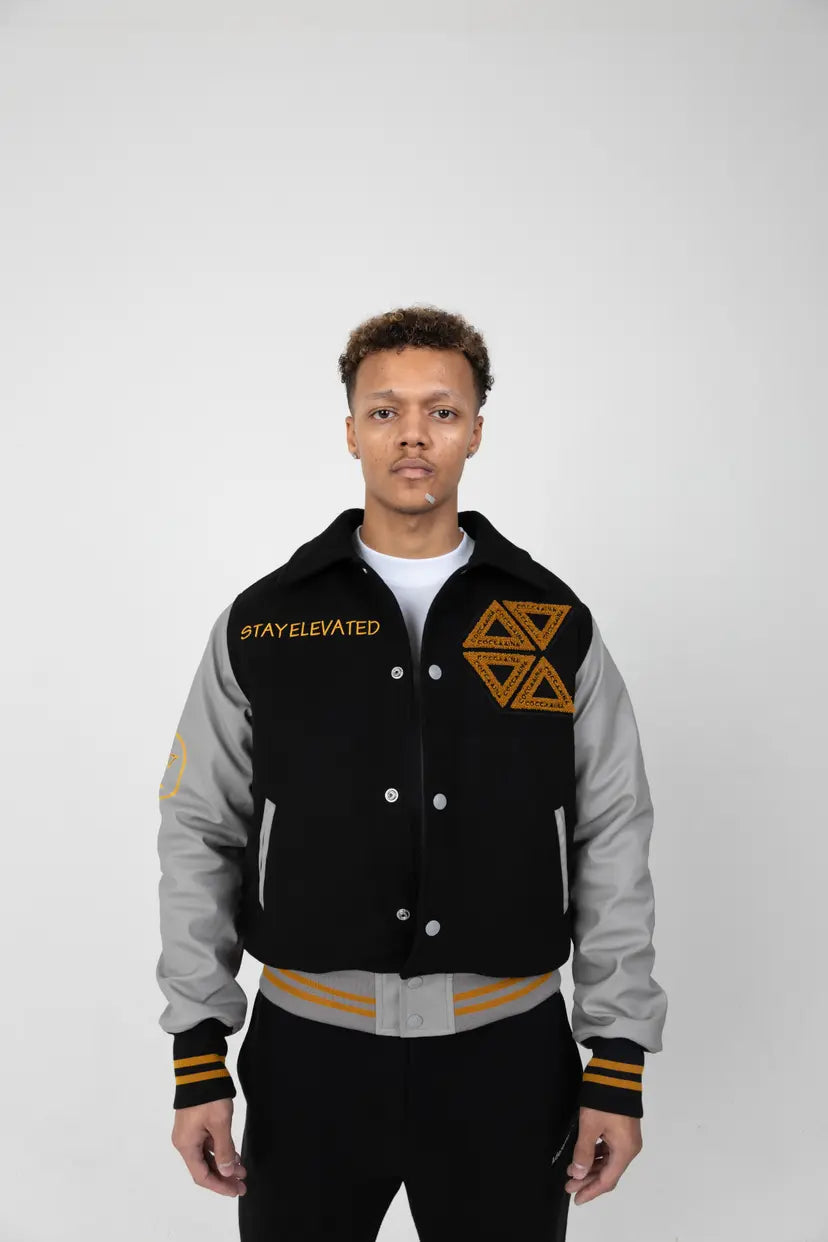Signature Triangle Logo Leather Varsity Jacket