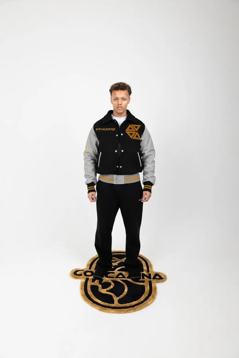 Signature Triangle Logo Leather Varsity Jacket